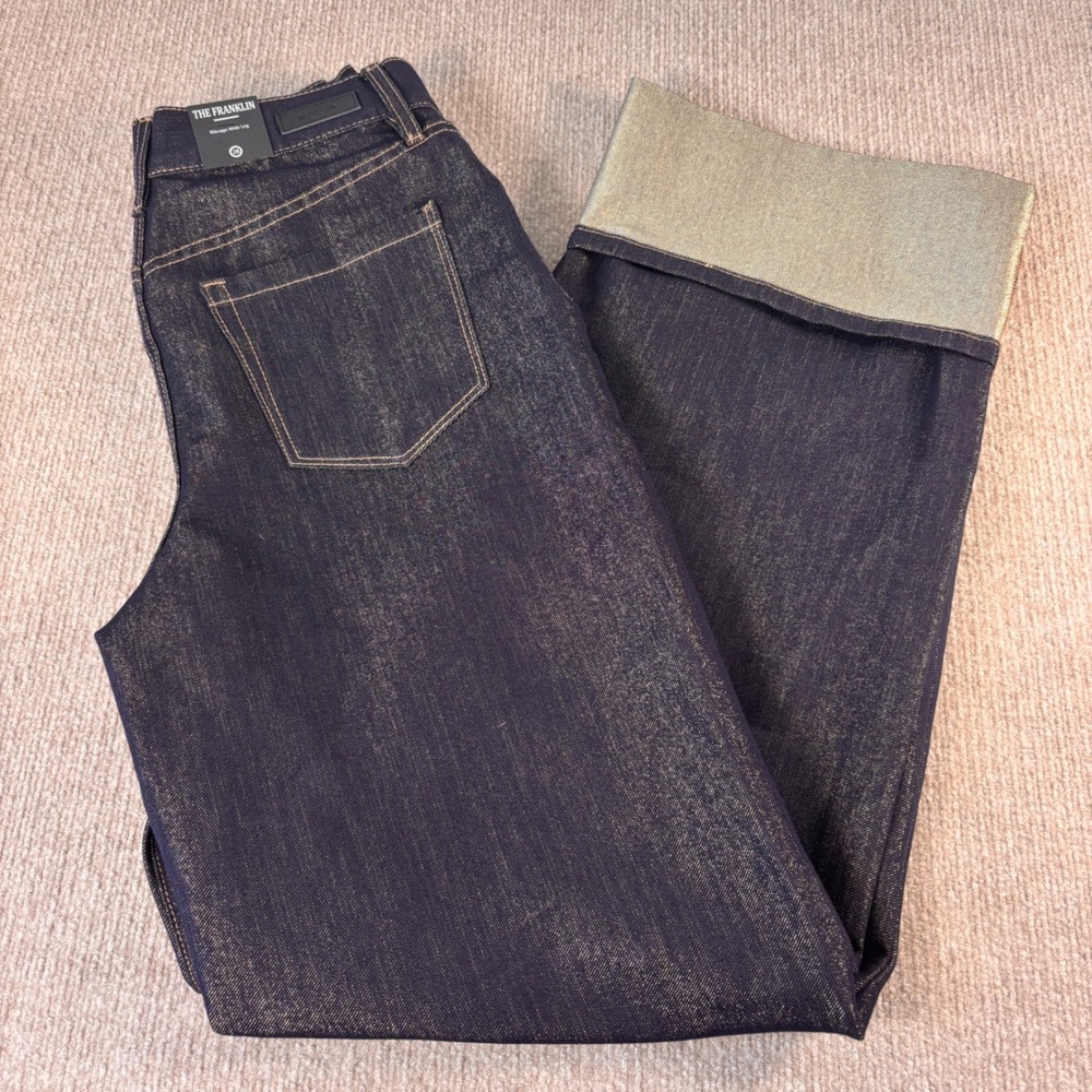 BlankNYC The Franklin Ribcage Wide Leg Gold Shimmer Jeans 28 NWT Dark Wash
